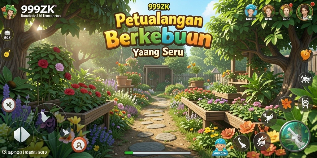 Tampilan menarik dari gameplay 999ZK yang menunjukkan kebun yang subur.