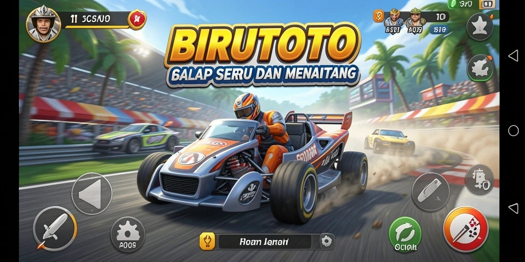 Screenshot gameplay BIRUTOTO menampilkan balapan yang intens dan menarik.