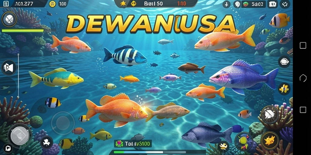Tampilan gameplay seru di DEWANUSA saat menembak ikan.