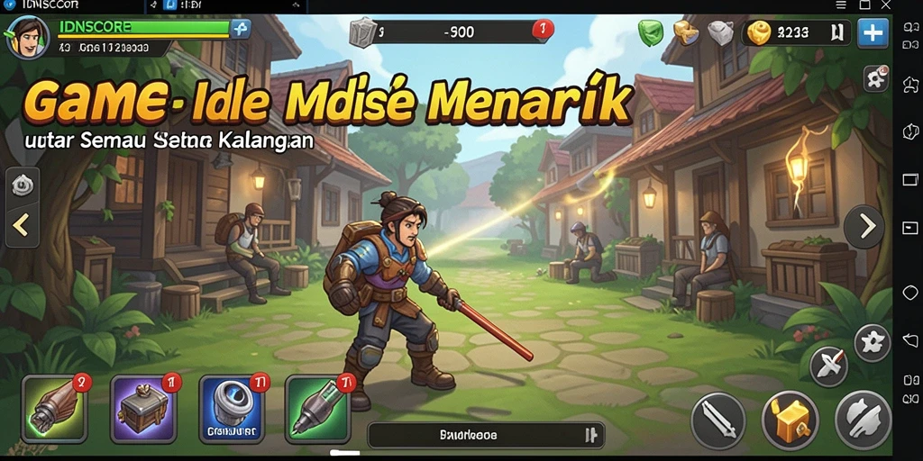 Screenshot gameplay IDNSCORE menunjukkan karakter yang sedang mengumpulkan sumber daya.