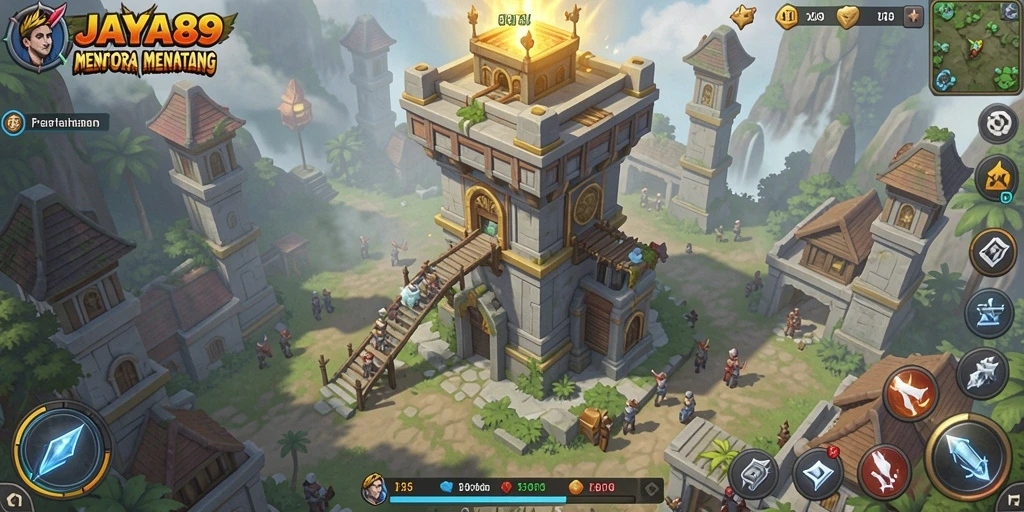 Tampilan gameplay JAYA89 yang menakjubkan dalam pertahanan menara.