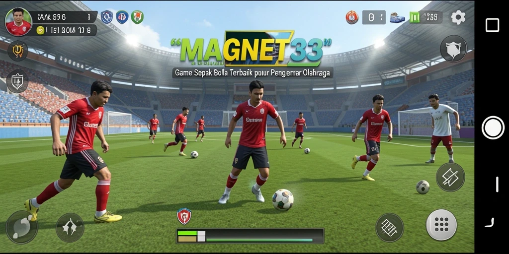 Screenshot gameplay menarik dari MAGNET33 yang menunjukkan aksi sepak bola.