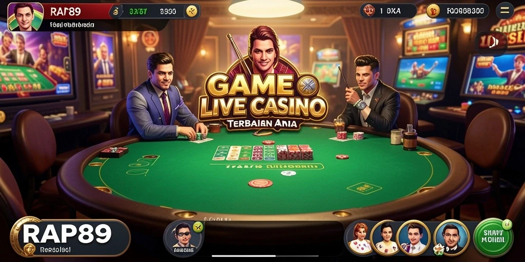 Screenshot gameplay Live Casino menunjukkan dealer langsung yang profesional.