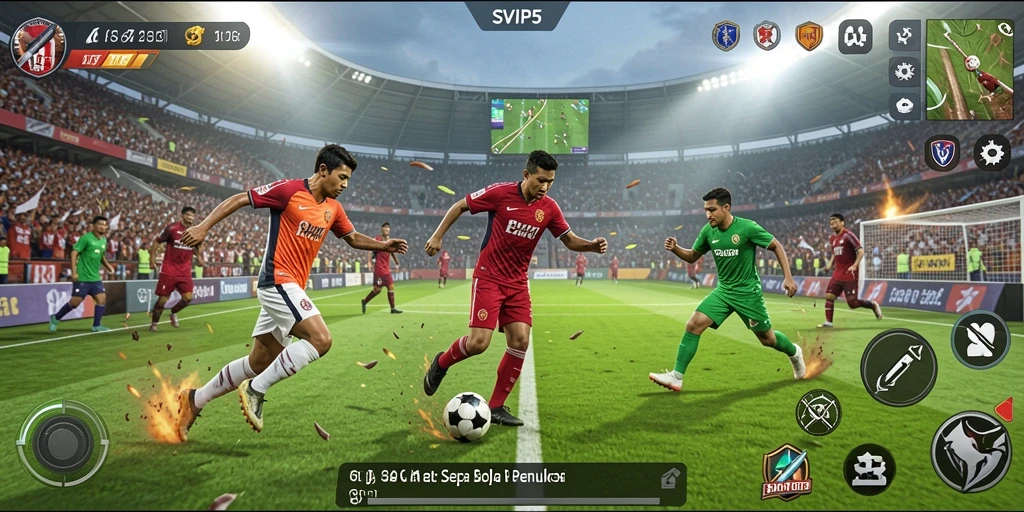 Tampilan gameplay SVIP5 yang mendebarkan dalam aksi sepak bola.