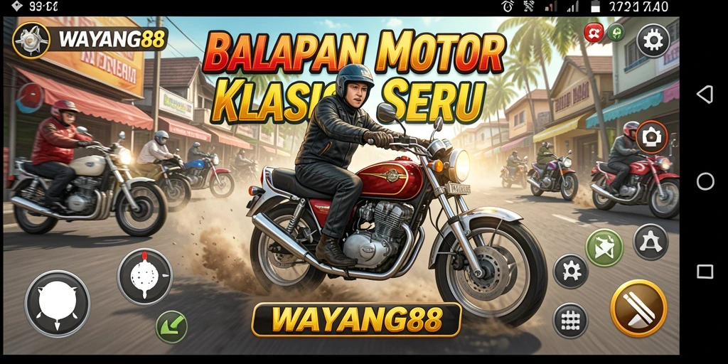 Tampilan gameplay balapan motor yang mendebarkan di WAYANG88.